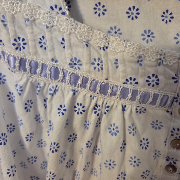 Eileen West Nightgown L White Purple Cotton Cottagecore Prairie Grandmacore - Picture 3 of 8